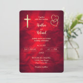Red Gold Hearts Christlich Cross Wedding Einladung (Stehend Vorderseite)