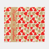 Red & Gold Hearts Muster Couple Names Valentine Fleecedecke (Vorderseite (Horizontal))