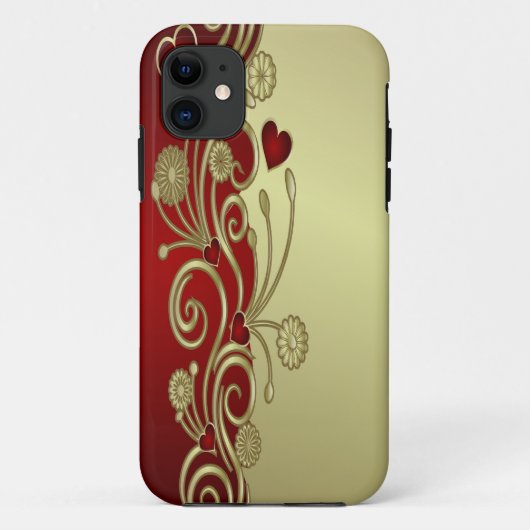 Red & Gold Hearts & Scrolls Case-Mate iPhone Hülle (Rückseite)
