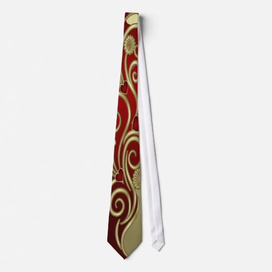 Red & Gold Hearts & Scrolls Krawatte (Vorderseite)