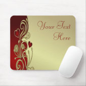Red & Gold Hearts & Scrolls Mousepad (Mit Mouse)