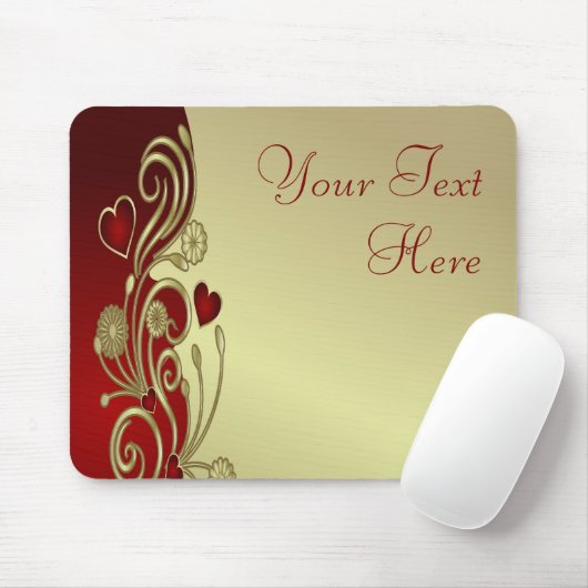 Red & Gold Hearts & Scrolls Mousepad (Mit Mouse)