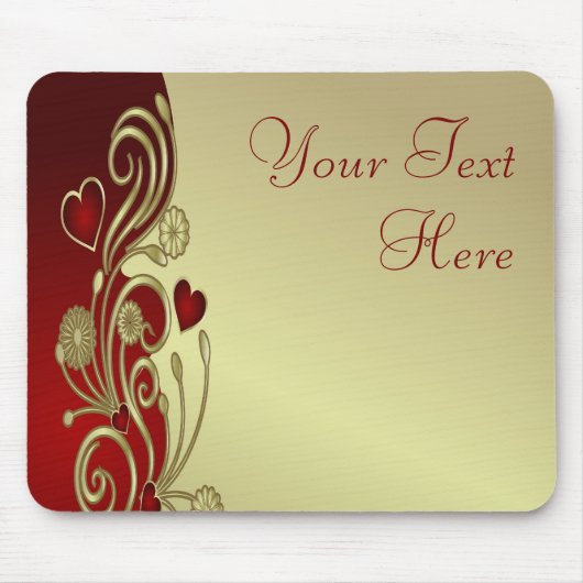 Red & Gold Hearts & Scrolls Mousepad (Vorne)
