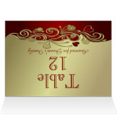 Red & Gold Hearts & Scrolls Tischnummer (Innenansicht Horizontal (Oben))