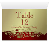 Red & Gold Hearts & Scrolls Tischnummer (Innenansicht Horizontal (Unten))