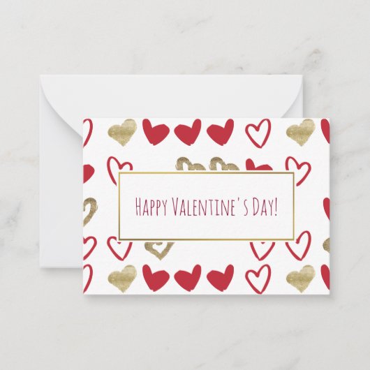 Red & Gold Hearts Valentine Cards 100 Pack Mitteilungskarte (Vorderseite)