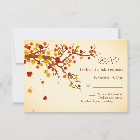 Red gold Herbstleavess Wedding RSVP Karte (Vorderseite)