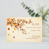 Red gold Herbstleavess Wedding RSVP Karte (Stehend Vorderseite)