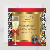 Red Gold High Heels Zebra Champagne Geburtstagspar Einladung (Rückseite)