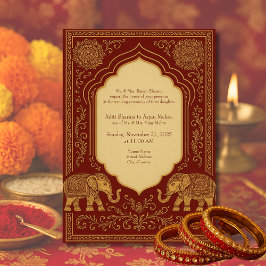 red gold hindu elephant ornate mandala wedding einladung