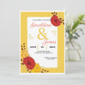 Red Gold Hochzeitsvorlage Einladung (Stehend Vorderseite)