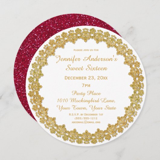 Red Gold Holiday 16 . Geburtstag Einladung (Vorne/Hinten)