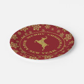 Red Gold Holiday Snowflake Rentier Pappteller (Schrägansicht)