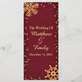 Red Gold Holiday Snowflakes Hochzeitsprogramm Programm (Vorderseite)