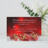 Red Gold Holly Baubles Christmas Party UAWG RSVP Karte (Stehend Vorderseite)