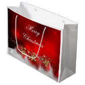 Red & Gold Holly Baubles Frohe Weihnachten Große Geschenktüte (Vorderseite Schrägansicht)