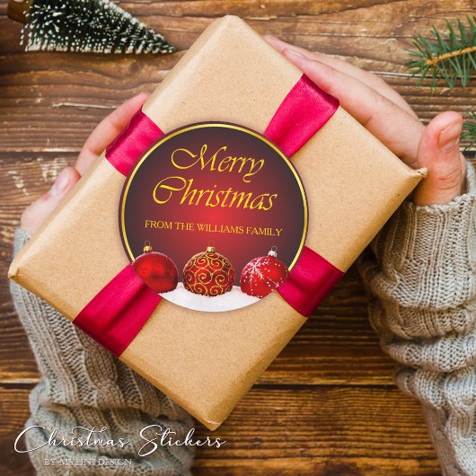 Red & Gold Holly Baubles Weihnachten Runder Aufkleber