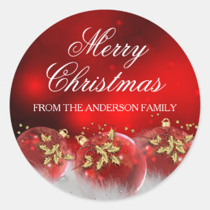 Red & Gold Holly Baubles Weihnachtsaufkleber Runder Aufkleber