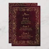 Red Gold Holly Berry Christmas Menükarte (Vorne/Hinten)