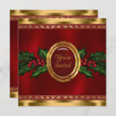 Red Gold Holly Corporate Christmas Party Einladung (Vorne/Hinten)