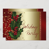 Red Gold Holly Corporate Christmas Party Einladung (Vorne/Hinten)