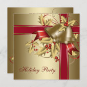 Red Gold Holly Corporate Weihnachtsfeier Einladung (Vorne/Hinten)