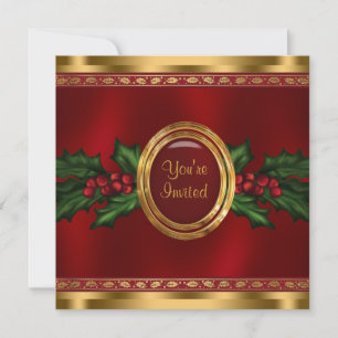 Red Gold Holly Firmene Weihnachtsfeier Einladung