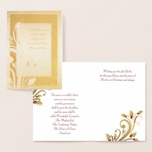 Red Gold Holly Foil Christliche Weihnachtskarten Folienkarte (Anzeige)