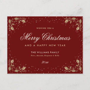 Red Gold Holly Snow Feiertagspostkarte
