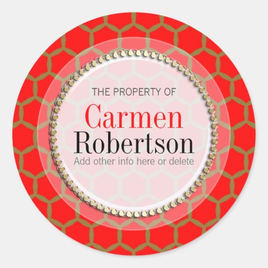 Red Gold Honeycomb Muster Custom Round Aufkleber (Vorderseite)