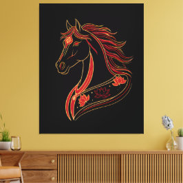 Red & Gold Horse with Lotus, Spiritual Symbolic  Leinwanddruck