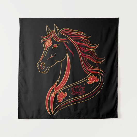 Red & Gold Horse with Lotus, Spiritual Symbolic  Wandteppich (Vorderseite)