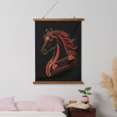 Red & Gold Horse with Lotus, Spiritual Symbolic Wandteppich Mit Holzrahmen (Schlafzimmer)