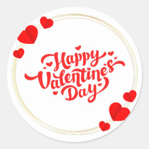 Red Gold Illustriert Modern Happy Valentine's Day Runder Aufkleber