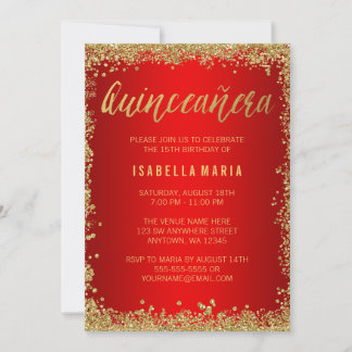 Red Gold Imitate Glitzer Quinceanera 15. Geburtsta Einladung