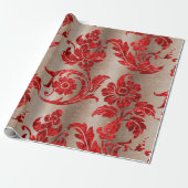 Red Gold Imitate Velvet Damask Elegante Geschenkpapier (Ungerollt)