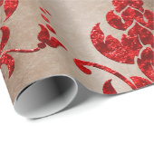 Red Gold Imitate Velvet Damask Elegante Geschenkpapier (Rolleneckpunkt)