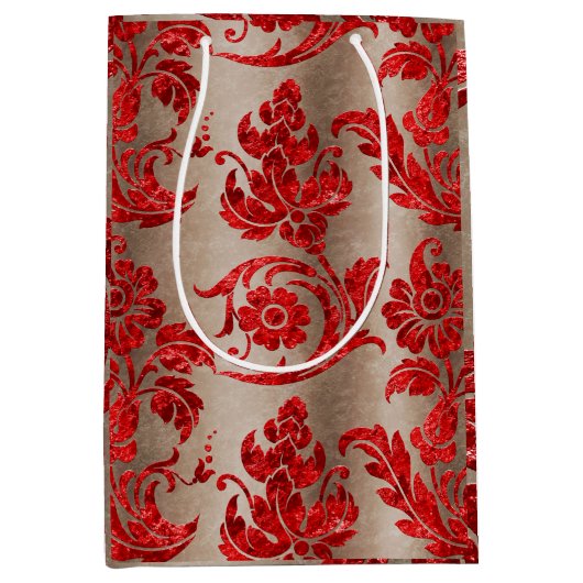 Red Gold Imitate Velvet Damask Elegante Mittlere Geschenktüte (Vorderseite)