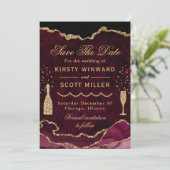 Red & Gold Imitats Glitzer Marble Agate Hochzeit Save The Date (Stehend Vorderseite)