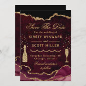 Red & Gold Imitats Glitzer Marble Agate Hochzeit Save The Date (Vorne/Hinten)