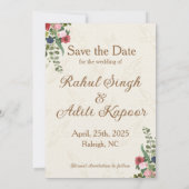 Red & Gold Indianer-Paar Illustration Save The Date (Rückseite)