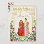 Red & Gold Indianer-Paar Illustration Save The Date (Vorne/Hinten)