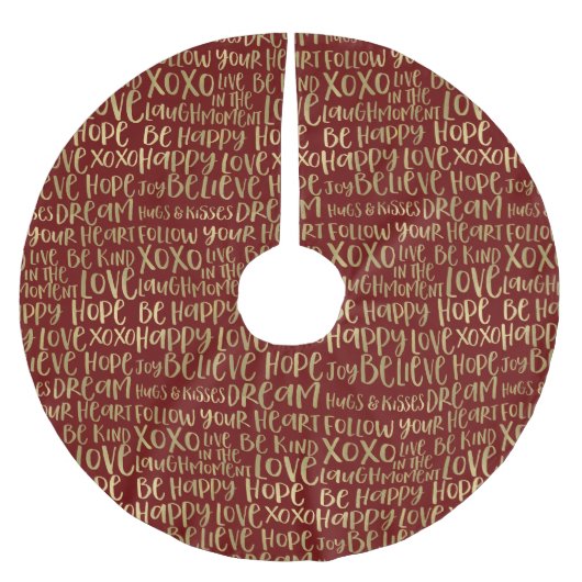 Red Gold inspirierende Worte Polyester Weihnachtsbaumdecke (Vorderseite)