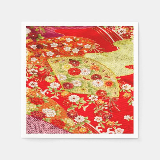 Red Gold Japanisch Kimono Blumenpapier Serviette (Vorderseite)