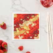 Red Gold Japanisch Kimono Blumenpapier Serviette (Beispiel)