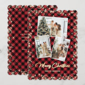 Red Gold Kariert Foto Collage Frohe Weihnachten (Vorne/Hinten)