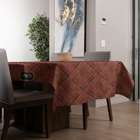 Red Gold Kariert Monogram Christmas Tartan Tischdecke