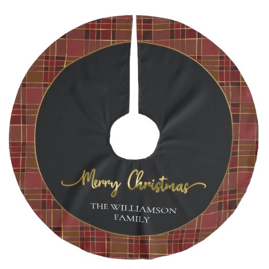 Red Gold Kariert Weihnachten Tartan Brushed Polyes Polyester Weihnachtsbaumdecke (Vorderseite)