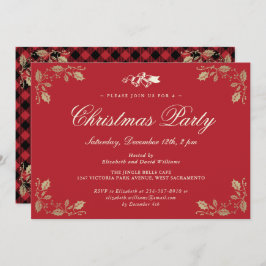 Red Gold Karierte Weihnachtsfeier Einladung