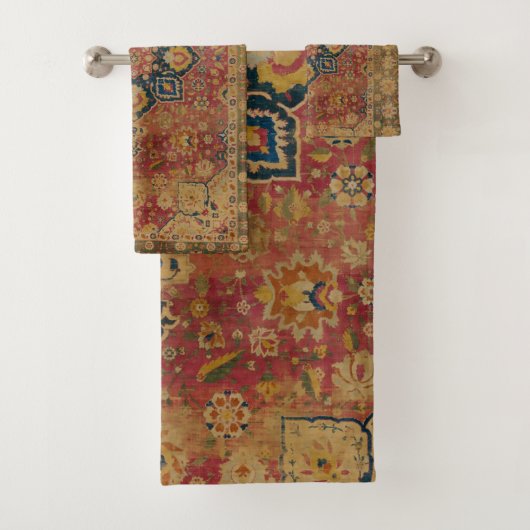 Red Gold Kashan Tepet Rug Persian Asian Badhandtuch Set (Insitu)